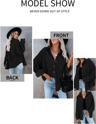 Miniatura 2 de Magritta Camisas de manga larga con cuello en V y botones para mujer, blusas de gran tamaño con bolsillos