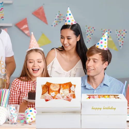Miniatura 6 de TOMNK 50 cajas de galletas con ventana, 8 x 6 x 2.5 pulgadas, cajas de panadería con ventana de 2 estilos para golosinas, fresas cubiertas