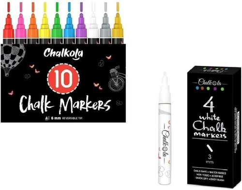 Paquete de 10 colores llamativos + 4 marcadores de tiza blanca