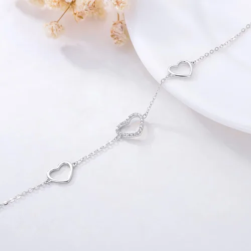 Miniatura 2 de SISGEM 14k Gold Diamond Heart Bracelet for Women, Love Jewelry for Wife, Gifts for Her, 6.8-8.4 Inch