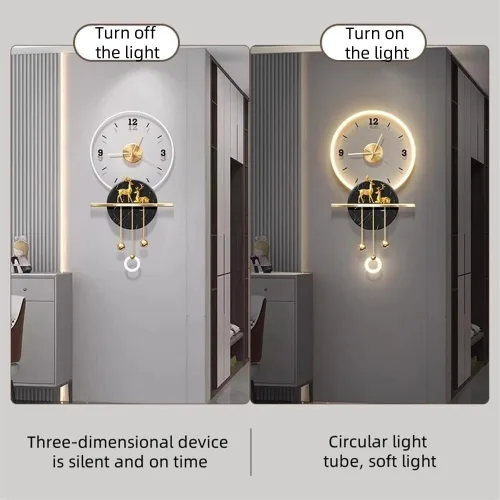 Miniatura 4 de Reloj de pared tallado en pared, decoración de pared LED, reloj de pared grande para decoración de sala de estar, adecuado para dormitorio, sala