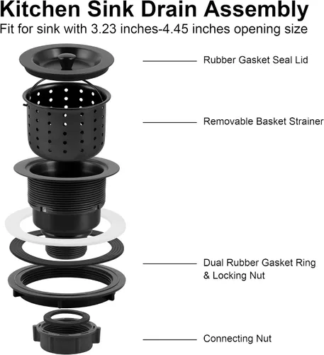 Miniatura 4 de LQS Conjunto de drenaje para fregadero de cocina, colador de fregadero de cocina con cesta de basura extraíble profunda, colador de cesta de Negro