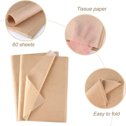 Miniatura 4 de CHRORINE 60 hojas de papel de seda de estraza marrón a granel, papel de regalo para manualidades, proyectos de bricolaje, cumpleaños, vacaciones
