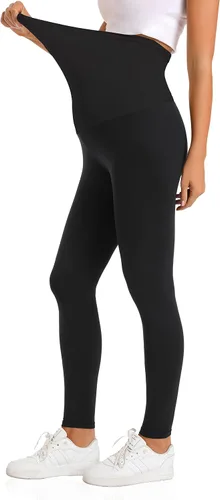 Miniatura 4 de V VOCNI Leggings de maternidad sobre el vientre, esenciales para mujer, elásticos, suaves, de punto, con soporte para el vientre, leggings