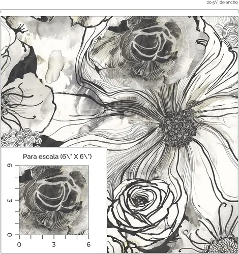Miniatura 7 de NextWall Harry & Grace Ink Rose - Papel tapiz para despegar y pegar, diseño floral abstracto (Mocha y Niebla Azul)