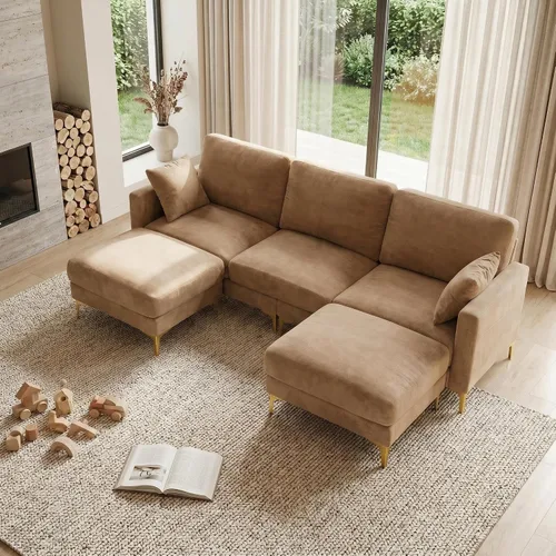 Miniatura 12 de VINGLI Sofá en forma de U de 100 pulgadas de ancho con otomana, asiento de 22 pulgadas de profundidad, cómodos sofás seccionales para sala de estar
