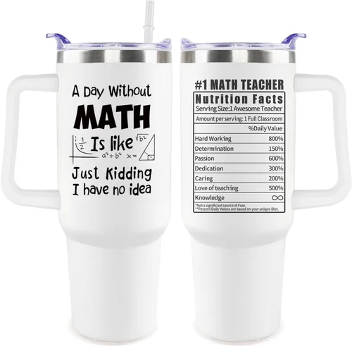 Vaso de matemáticas con asa para hombres, 40 onzas, regalo de nutrición matemática, tazas de acero inoxidable, con texto divertido, aislantes,
