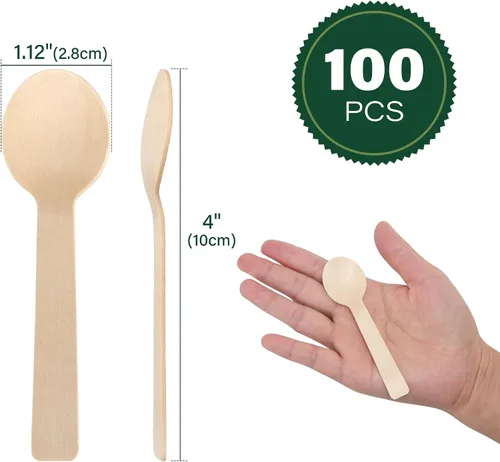 Miniatura 2 de LotFancy Mini Cucharas de Madera, Paquete de 100, 4 Pulgadas de Largo, Cucharas Desechables de Degustación y Muestreo, Cucharas Degustadoras