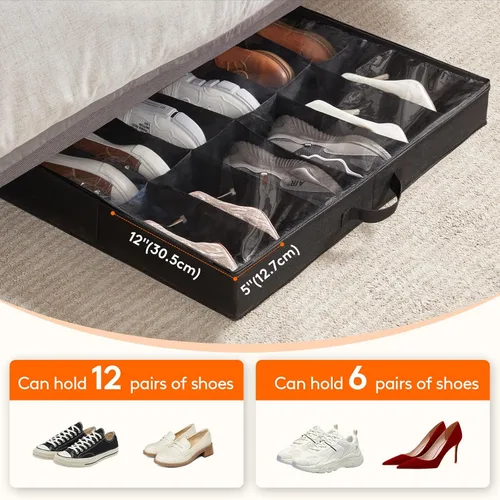 Miniatura 4 de Lifewit Organizador de almacenamiento de zapatos debajo de la cama, 1 paquete (12 celdas de zapatos), caja de contenedor de tela de perfil de 4.3