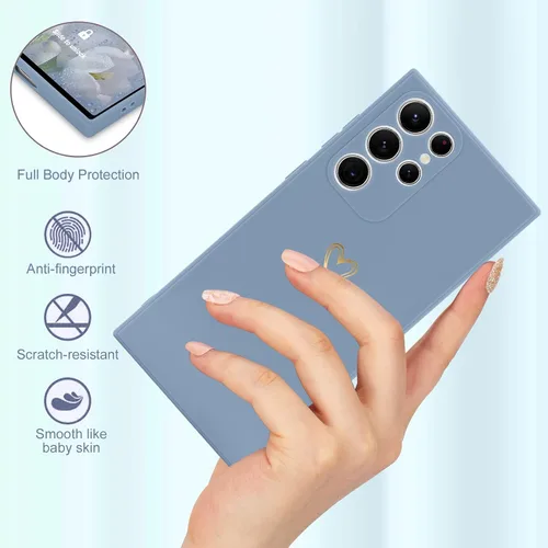 Miniatura 3 de Wirvyuer Funda para Samsung Galaxy S22 Ultra, bonita funda delgada a prueba de golpes con soporte de carga inalámbrica y protección, azul y gris