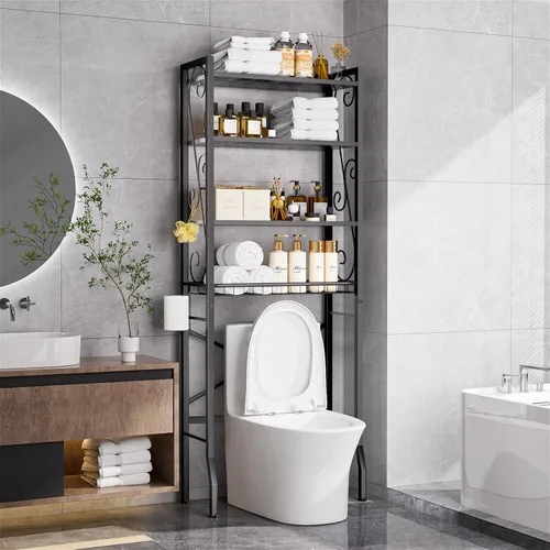 Estante de almacenamiento sobre el inodoro de 4 niveles, estante organizador de baño sobre el inodoro, estantes y cesta de madera ajustables,