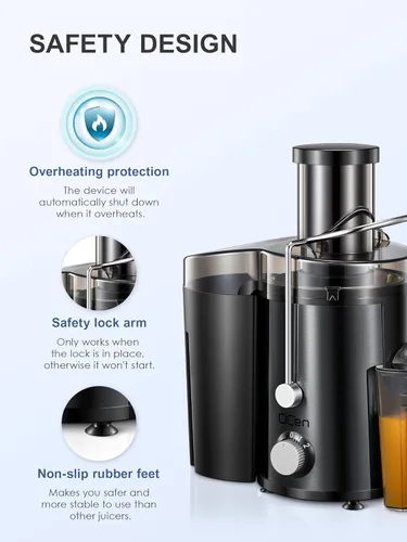 Miniatura 7 de Máquina exprimidora, extractor centrífugo de 800 W, con conducto de alimentación de boca ancha de 3 pulgadas para frutas y verduras, fácil