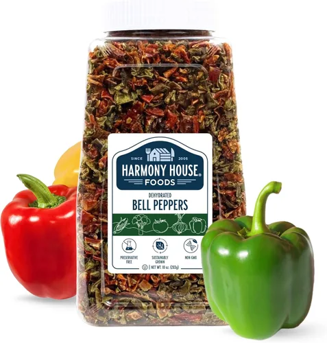 Harmony House Pimientos secos mezclados, cortados en cubitos - Verduras deshidratadas para cocinar, acampar, suministros de emergencia y más