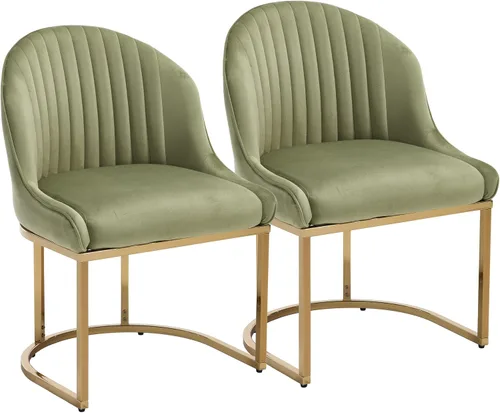 Miniatura 17 de Juego de 2 sillas de comedor de terciopelo, sillas de comedor tapizadas con patas de metal dorado, sillas auxiliares modernas para cocina, sillas