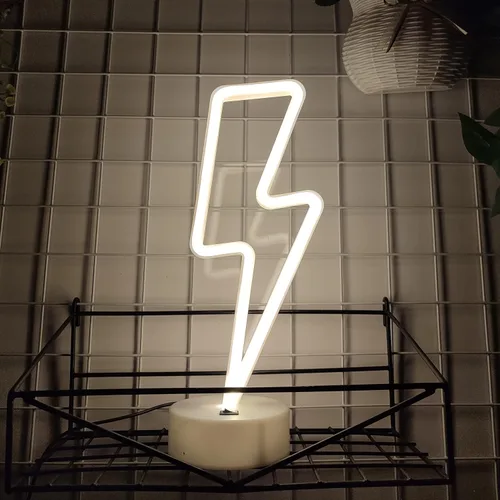 Miniatura 3 de JYWJ Letrero de neón con base de soporte, luz de neón alimentada por USB o 3 pilas AA, decoración LED de pared de escritorio, varias fiestas, Cálido