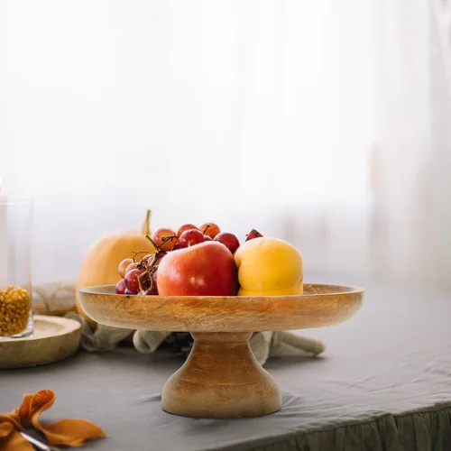 Miniatura 5 de Mela Artisans - Soporte para pasteles de madera de mango de 12 pulgadas de alto con pedestal de madera, elevador de acabado clásico diseñado