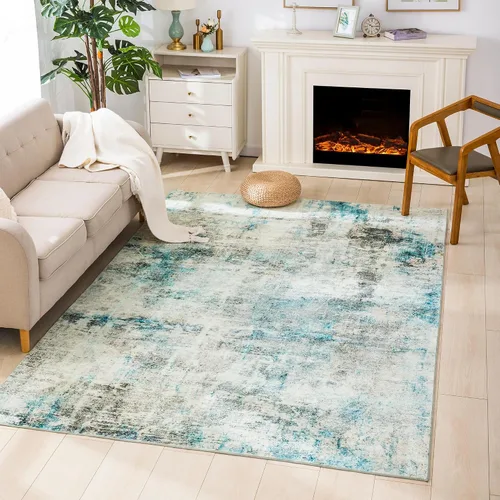 Miniatura 38 de Carvapet 9x12 Alfombras grandes para sala de estar y dormitorio, alfombra moderna lavable azul de pelo bajo con respaldo de goma, plegable, alfombra