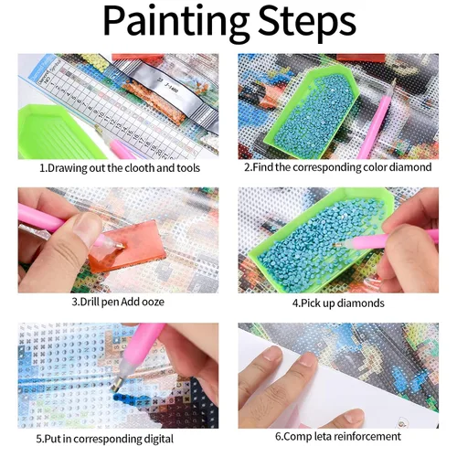 Miniatura 4 de Kit de pintura de arte de diamante 5D para bricolaje, diseño de punto de cruz de dibujos animados, pintura de diamante, lienzo con diamantes