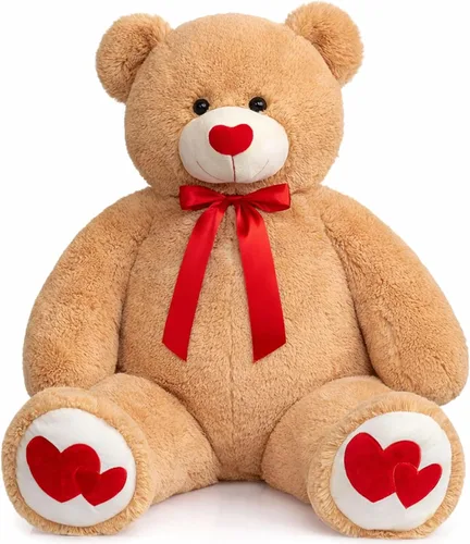 Miniatura 13 de HollyHOME Oso de Peluche Grande Animal de Peluche Oso Grande de Felpa con Corazón Rojo para Novia y Niños Juguete de Regalo de Vacaciones 36 Beige