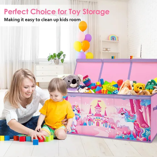 Miniatura 6 de Caja de juguetes grande organizadora con tapa abatible para niños, caja de almacenamiento de juguetes Oxford plegable con asas para niños y niñas