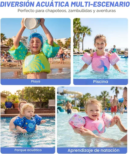 Miniatura 5 de Gogokids Chaleco de natación para niños pequeños, flotadores para niños de 24 a 66 libras, bonita chaqueta de natación de dibujos animados con arnés