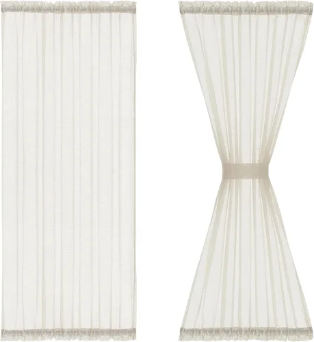 Miniatura 10 de FMFUNCTEX Cortinas transparentes de lino para puerta lateral de 40 pulgadas de largo para puertas de vidrio delanteras, puertas de patio, puertas