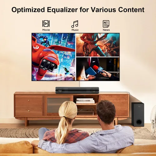 Miniatura 8 de Hiwill Barra de sonido de 2.1 canales para Smart TV, sistema de sonido envolvente Dolby Atmos de 250 W para TV, barra de sonido de cine en casa