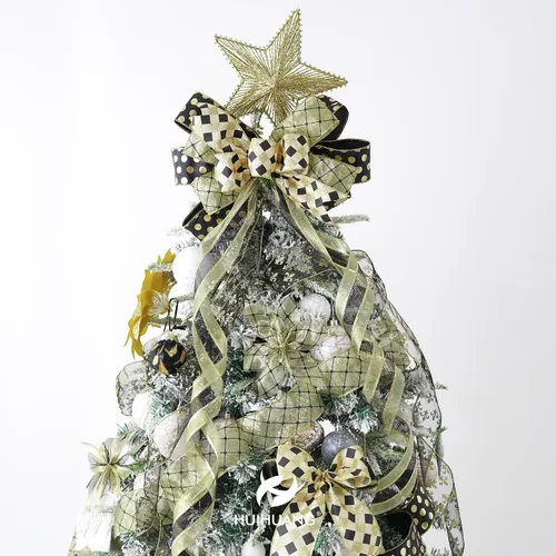 Miniatura 6 de HUIHUANG Cinta negra con alambre para árbol de Navidad, cintas de Navidad negras y doradas para decoración de árboles, lazos, coronas, guirnaldas