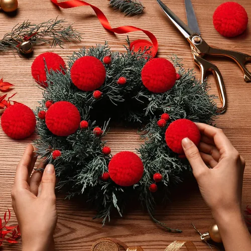 Miniatura 5 de Syhood 20 Piezas Pompones de Hilo de Navidad Bolas para Manualidades DIY Hechas a Mano Pompones Mullidos para Navidad Sombreros DIY Fiesta de Acción