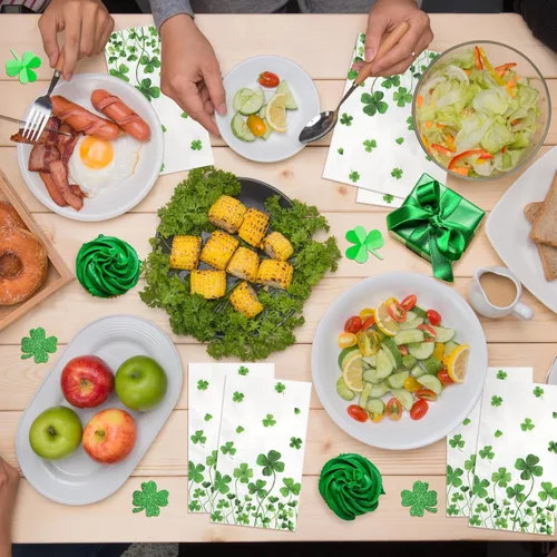 Miniatura 5 de 100 servilletas de decoración del día de San Patricio, desechables, trébol irlandés verde, trébol de la suerte, servilletas de mano para primavera