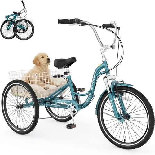 Miniatura 11 de MOPHOTO Triciclo plegable para adultos, 7 velocidades, 20/24/26 pulgadas, bicicleta de 3 ruedas para personas mayores, mujeres y hombres, bicicleta