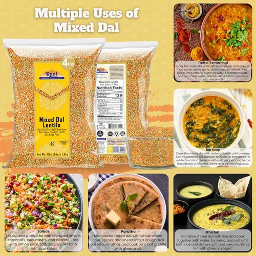 Miniatura 4 de Rani Dal mixto (Chana Dal, Moong Dal, Toor Dal, Masoor Dal, Urad Dal) 64 oz (4 libras) 4.0 lbs a granel ~ Todo natural Apto para gluten Sin OMG