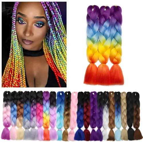 Miniatura 125 de Benehair Extensiones de cabello trenzado ombré de 24 pulgadas, 1 paquete de extensiones de cabello trenzado jumbo de alta temperatura, cabello