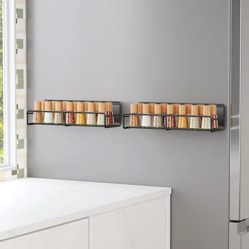 Miniatura 4 de Mystozer Paquete de 2 organizadores magnéticos para especias, ahorro de espacio para refrigerador y horno microondas, estante magnético