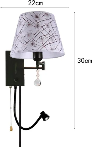 Miniatura 2 de Lámpara de pared con cadena de tracción e interruptor de botón enchufable, brazo oscilante, aplique de pared E26/E27 para dormitorio, mesita