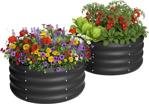 Miniatura 11 de Paquete de 2 camas de jardín elevadas galvanizadas de 2 x 1 pies, cama para macetas al aire libre, jardinera de metal para jardinería y plantación