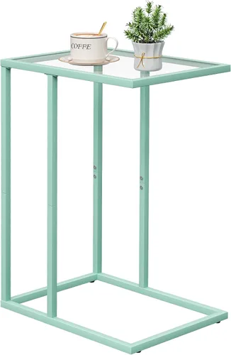 Miniatura 9 de Mesa auxiliar de cristal en C, mesa auxiliar para sofá, mesa auxiliar de vidrio templado con marco de metal, mesa de bandeja de TV para espacio Negro