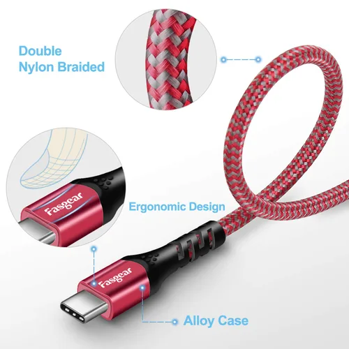Miniatura 7 de Fasgear Cable USB C a USB C, 1 paquete de cable de carga rápida USB 3.1 tipo C Gen 2 de 10 pies para MacBook Pro 2019, entrega de energía de 100 W