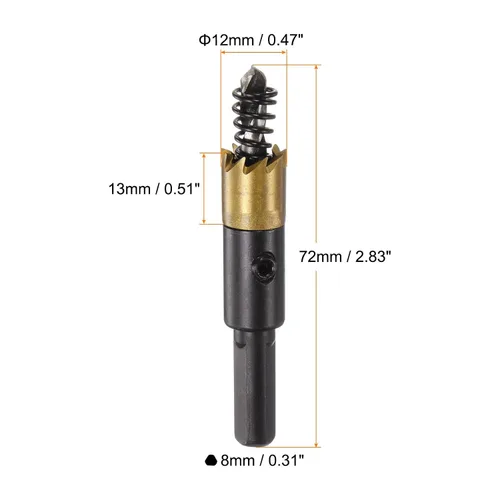 Miniatura 2 de HARFINGTON Sierra de agujero 0.472 in (1/2") M35 HSS (acero de alta velocidad) recubierto de titanio cortador de broca abridor para acero inoxidable