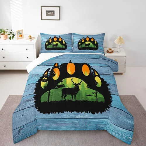 Miniatura 20 de Juego de ropa de cama de oso para niños y adolescentes, juego de edredón de animales salvajes para niños, adolescentes, naturaleza, vida silvestre