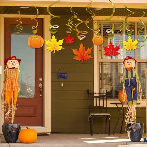 Miniatura 5 de Decoraciones colgantes de remolinos de Acción de Gracias, suministros de fiesta temática de otoño de calabaza y hoja de arce, no requiere bricolaje