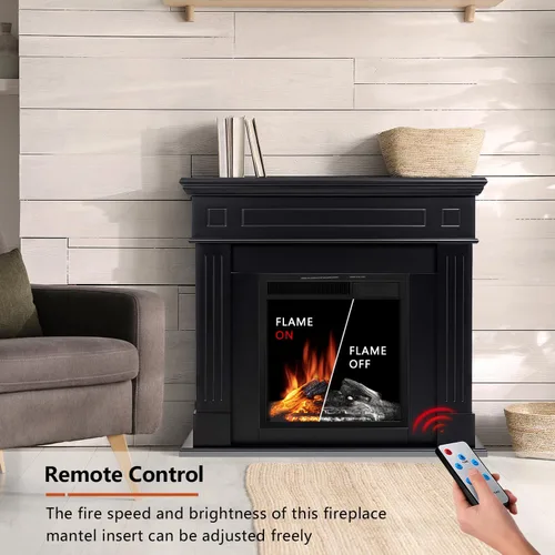 Miniatura 3 de R.W.FLAME - Chimenea eléctrica de 43" con repisa, caja de fuego envolvente de madera, soporte de TV con chimenea eléctrica de pie, control remoto
