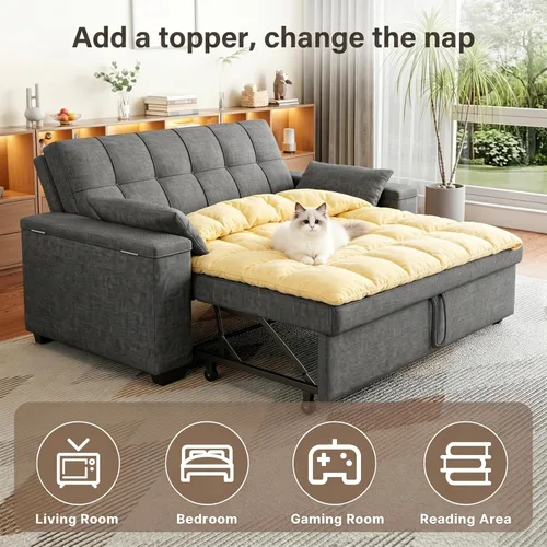 Miniatura 4 de Gizoon Sofá cama biplaza, sofá cama convertible 3 en 1 para sala de estar de apartamentos pequeños, reposabrazos de almacenamiento y respaldo Gris