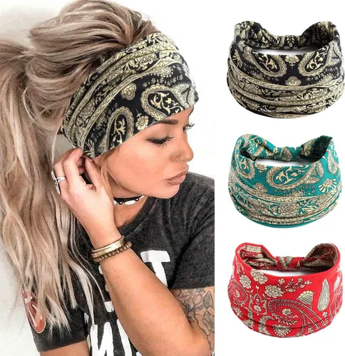 Miniatura 96 de K-Elewon Paquete de 3 diademas elásticas anchas para mujer, bandas para el cabello para yoga, deportes