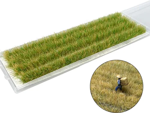 Miniatura 4 de predolo Escala 1:87 HO Grass Tiras de hierba en miniatura Accesorios de escena de artesanía Serie Campo de arroz, modelo de terreno de mechón espeso