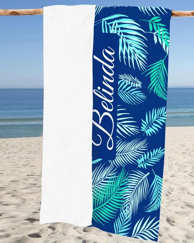 Miniatura 5 de Toalla de playa personalizada con nombres, bonitas toallas de playa personalizadas de hoja de palma tropical para niños, toalla de playa