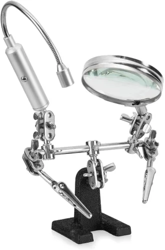 RamPro soporte con lupa de mano y cuello flexible con luz LED + pinzas de cocodrilo, perfecto para soldar (baterías incluidas)
