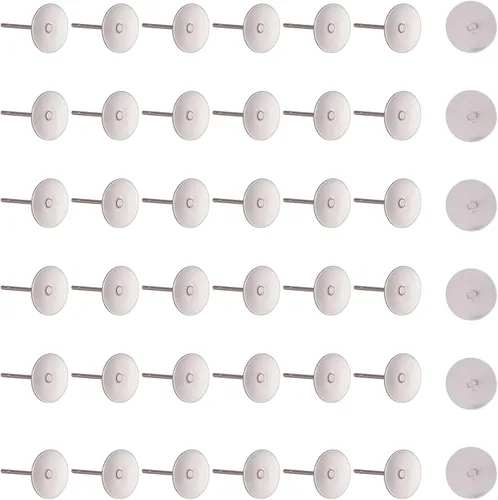 Miniatura 25 de Craftdady 400 aretes de acero inoxidable de 0.15 a 0.55 pulgadas, 8 tamaños, almohadillas planas, redondas, en blanco, para hacer joyas Almohadilla