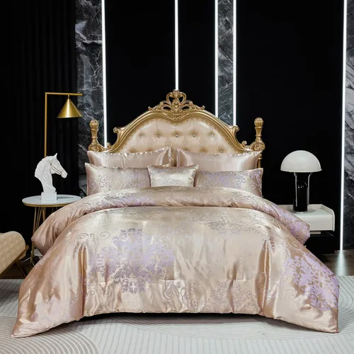 Miniatura 12 de Juego de edredón Queen de jacquard verde, juego de sábanas, elegante juego de ropa de cama de 8 piezas bordado, diseño floral neoclásico, decoración