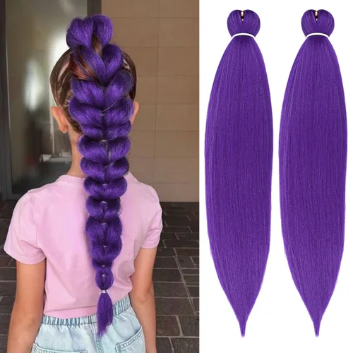 Leeven 26 pulgadas, 2 paquetes de cabello trenzado color lila claro preestirado, cabello trenzado lavanda preestirado, extensiones de cabello